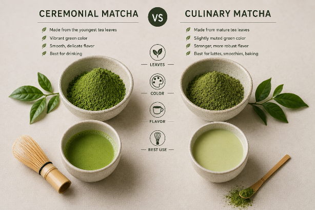 Comparison of ceremonial grade matcha and culinary grade matcha powder for making Matcha Latte
